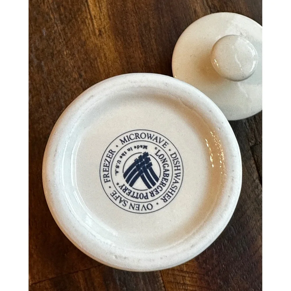 Longaberger Pottery Wov. Traditions Ivory Blue Spice Jar Canister with Lid 4.5in